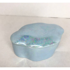 Vintage Blue Iridescent Jewelry Ring Trinket Box Wedding IW Rice Japan 4 Inch